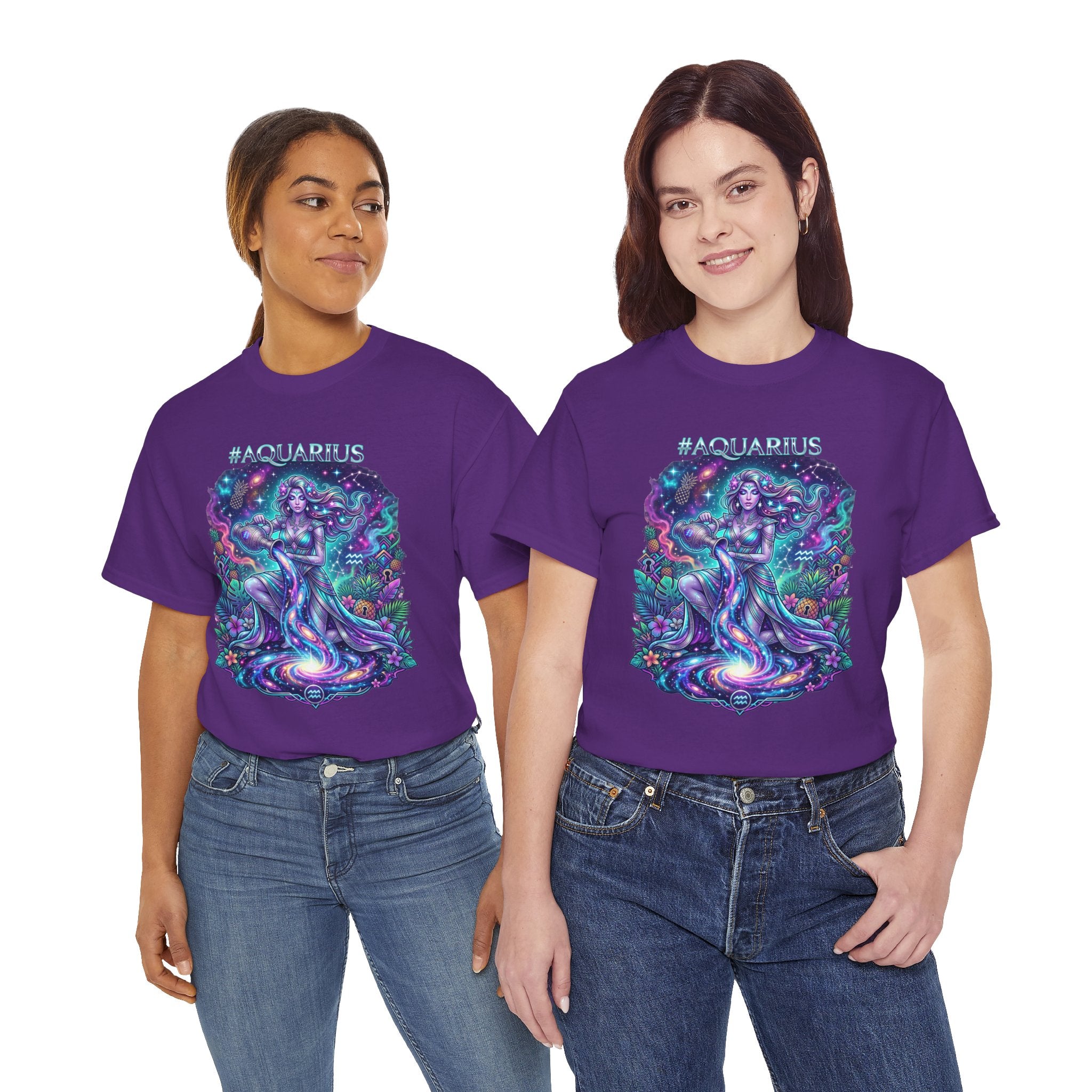 #AQUARIUS Unisex T-Shirt | Soft Lightweight 100% Combed Ring-Spun Cotton Tee with Cosmic Art Print