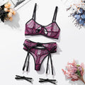 Leopard print bra set mesh printed underwear women's garter belt