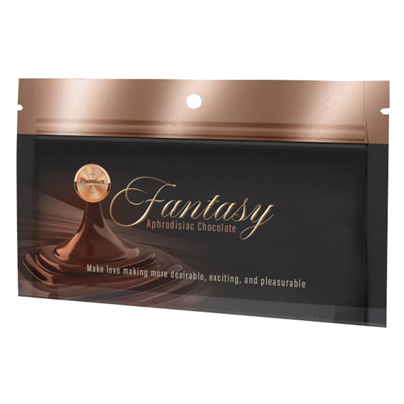 Fantasy Aphrodisiac Chocolate packaging with chocolate design and text on a white background
