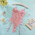 Style Pink Sequin Heavy Work Gathered Hip-Lifting Waist-Cinching Body Shaping Butterfly Tie Sexy Jumpsuit for Women