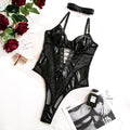 Nightclub Spicy Girl PU Leather Mesh Splicing Belted Waist Backless Sexy Jumpsuit Women