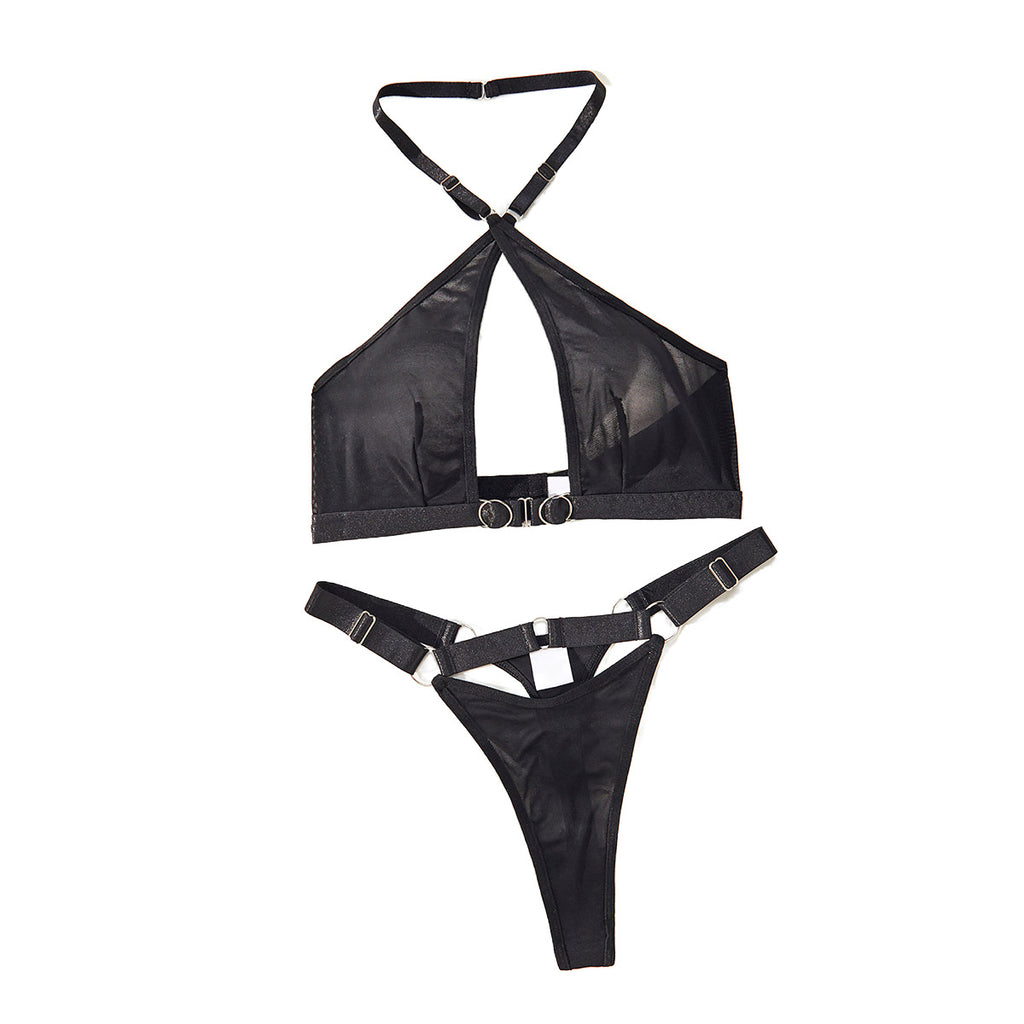 Hanging neck and beautiful back without steel ring underwear mesh fun two-piece set