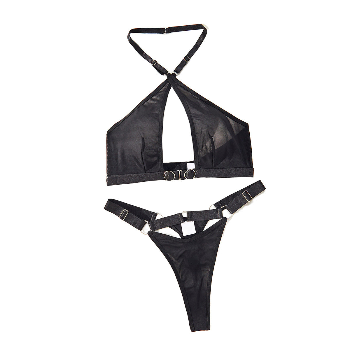 Hanging neck and beautiful back without steel ring underwear mesh fun two-piece set