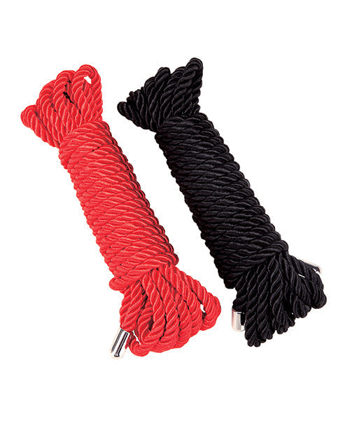Red and black ropes on a white background