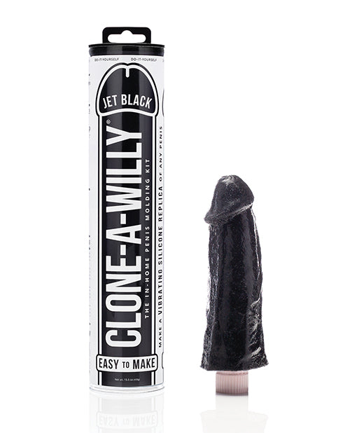 Clone-A-Willy product packaging with black silicone mold on a white background