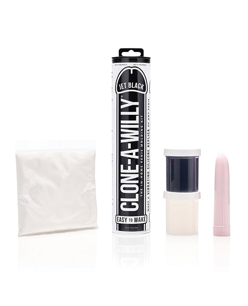 Clone-A-Willy product set with packaging, cloth, and pink applicator on a white background