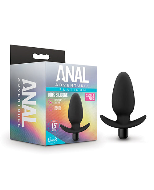 Black siliconeanal plug with packaging labeled 'Anal Adventures' on a white background