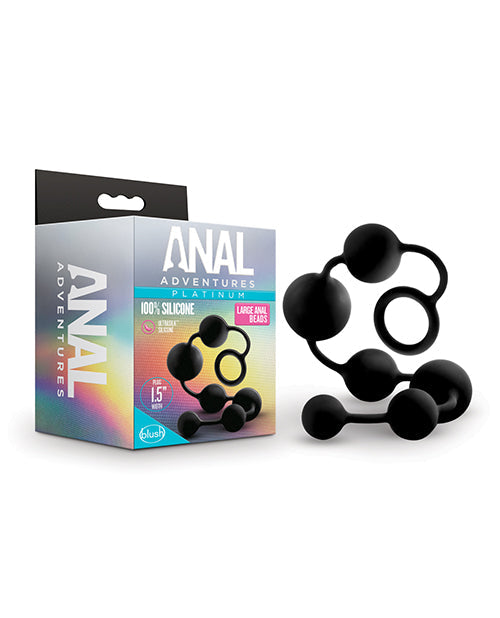Black silicone toy with 'Anal Adventures' packaging on a white background