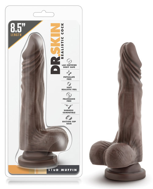 Dr. Skin Stud Muffin product packaging with a realistic cock model on a white background