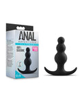 Black silicone beaver plug with packaging labeled 'Anal Adventures Platinum' on a white background