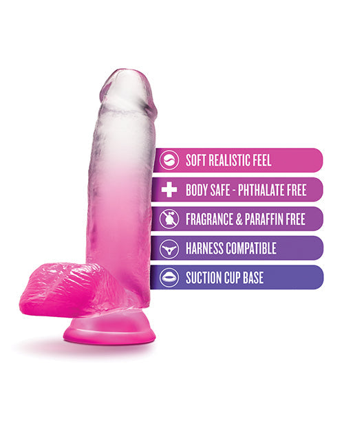 Pink and clear silicone product with features listed on a white background