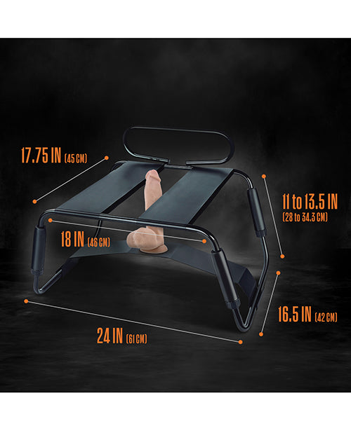 Foldable stand with dimensions labeled on a dark background