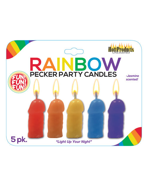 Pack of rainbow-colored candles with a 'Fun Fun Fun' logo on a white background