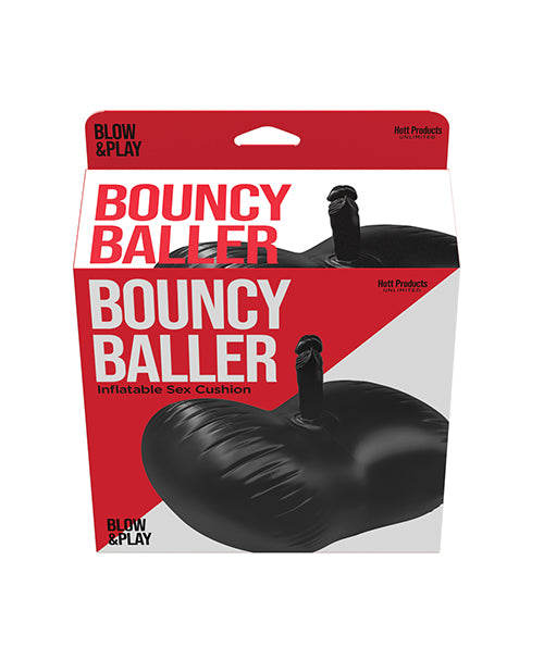 Bouncy Baller inflatable sex cushion packaging with red and white design