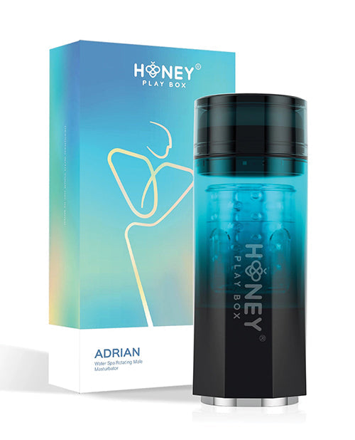 Blue and black container with 'Honey Play Box' branding next to a colorful box.