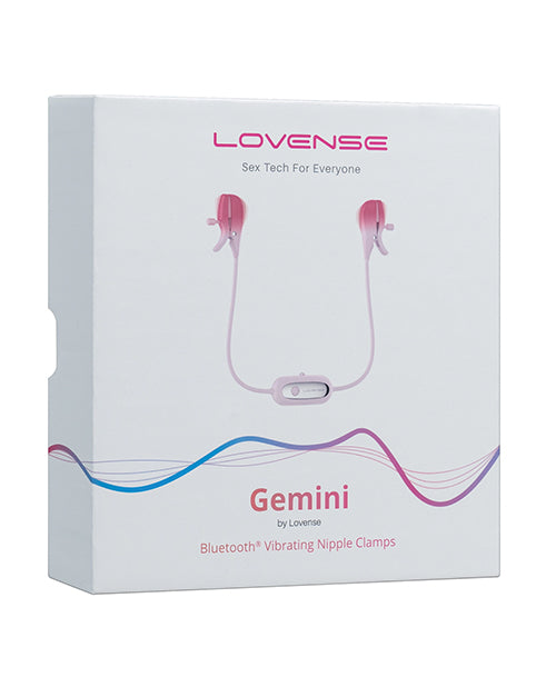 Box of Lovense Gemini Bluetooth vibrating nipple clamps on a white background