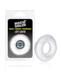 Clear silicone ring with packaging labeled 'Rock Solid' on a white background
