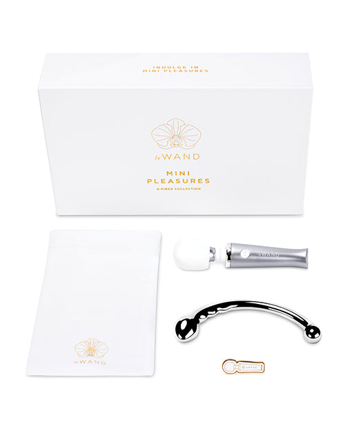 Silver WAND mini pleasure product with packaging on a white background