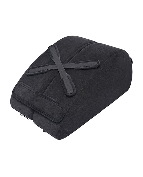Black suitcase with a cross-shaped handle on a white background
