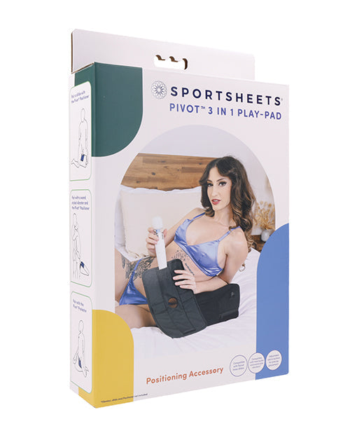 Box of Sportsheets Pivot 3-in-1 play-pad with a woman using it on a white background