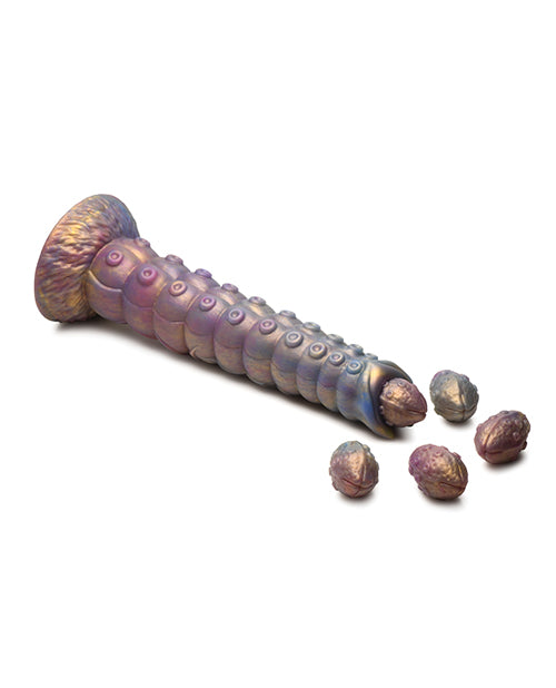 Metallic purple and gold screw on a white background