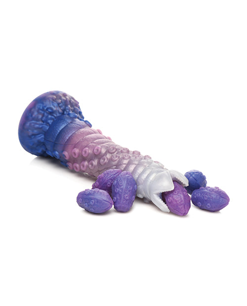 Purple and blue textured object on a white background