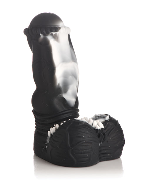 Black shoe with a white sole on a white background
