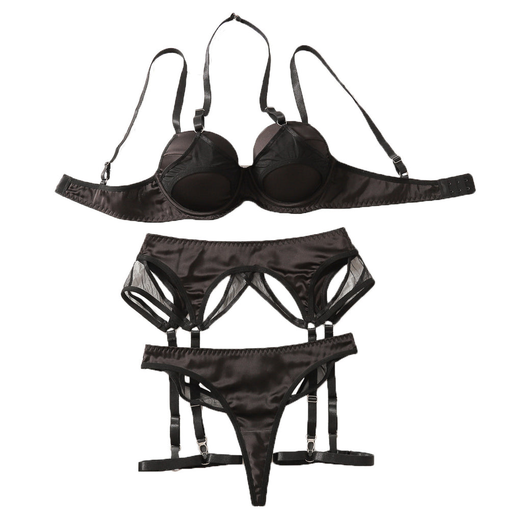 Sexy gathering bra set backless sexy lingerie underwear four piece set