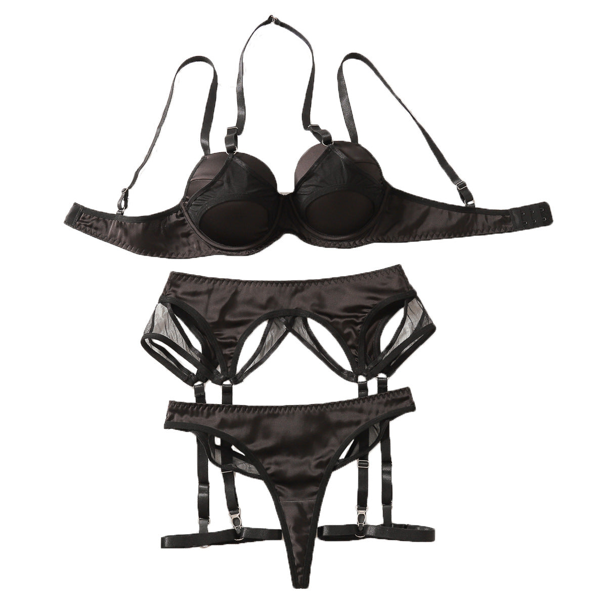 Sexy gathering bra set backless sexy lingerie underwear four piece set