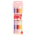 Packaging of 'make me melt' wax play stripes with pastel colors on a white background.