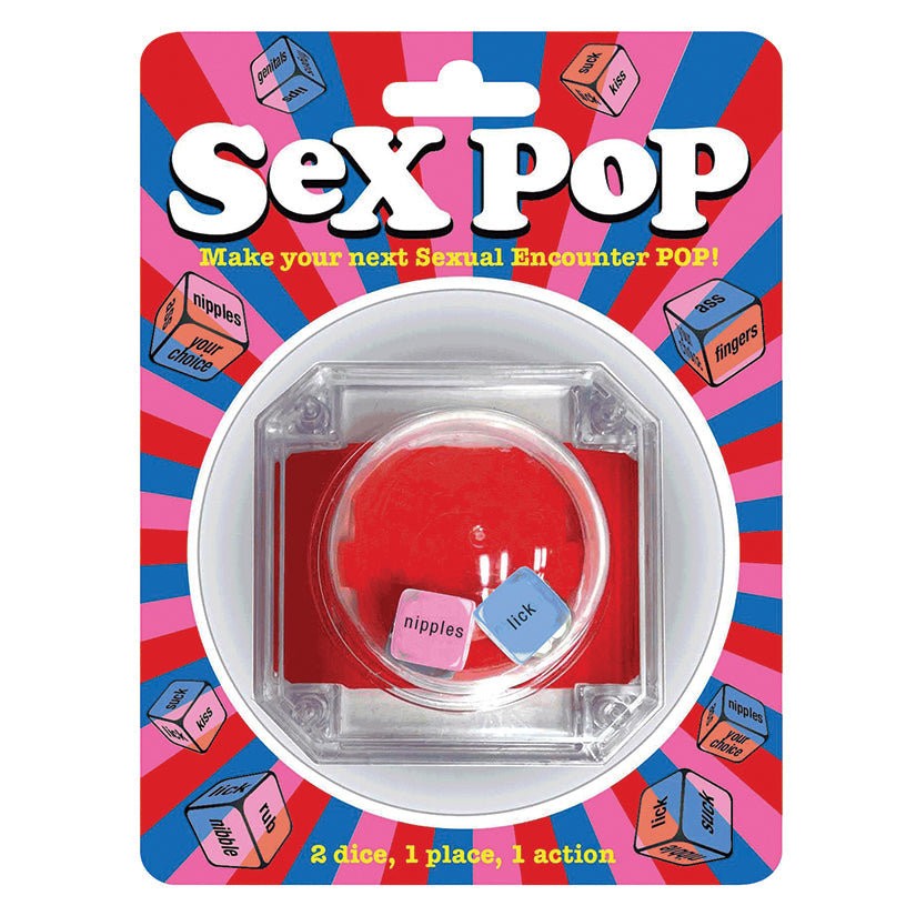 Sex Pop product packaging with dice and colorful design