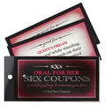 Sex coupons packaging with red and black design on a white background
