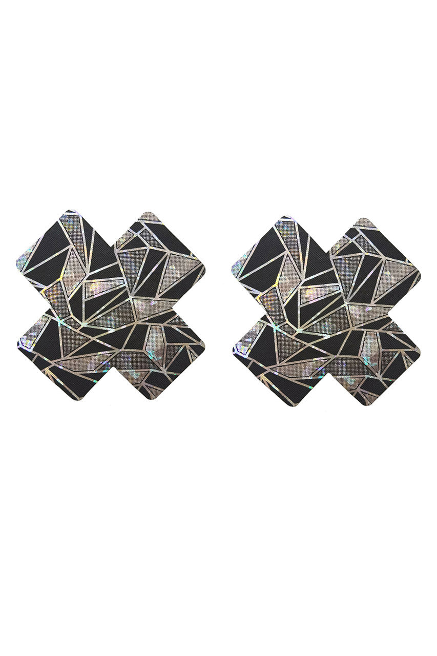 Pair of geometric earrings on a white background
