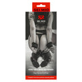 Product packaging for 'Hog Tied and Satisfied' by SEI MIO with a black and white image of a person restrained.