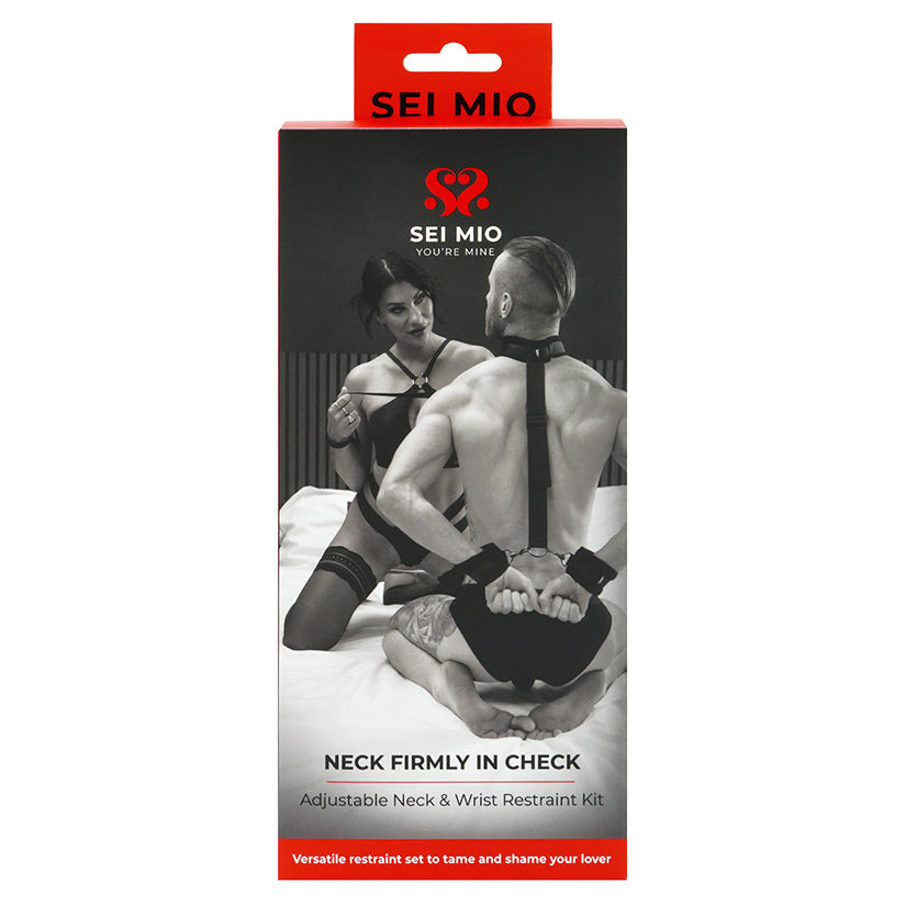 Sei Mio restraint kit packaging with a man and woman on a bed.