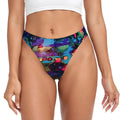 Woman standing wearing Wicked Lifestyles' Sexy Electric thongs. The woman has a very nice body and perfectly manicured nails. 