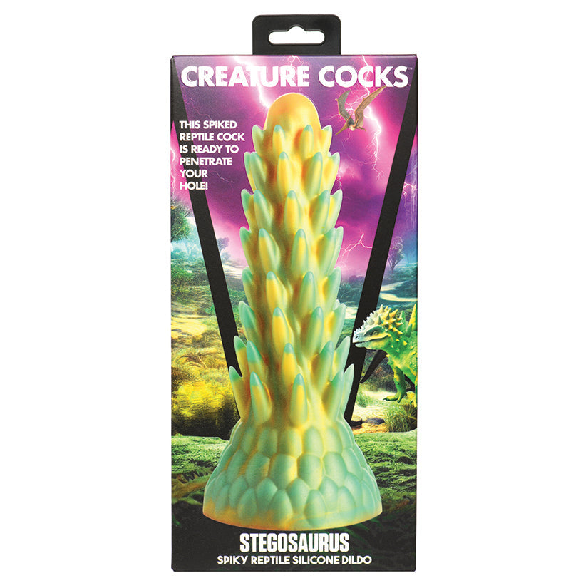 Silicone dildos with packaging labeled 'Creature Cocks' on a white background