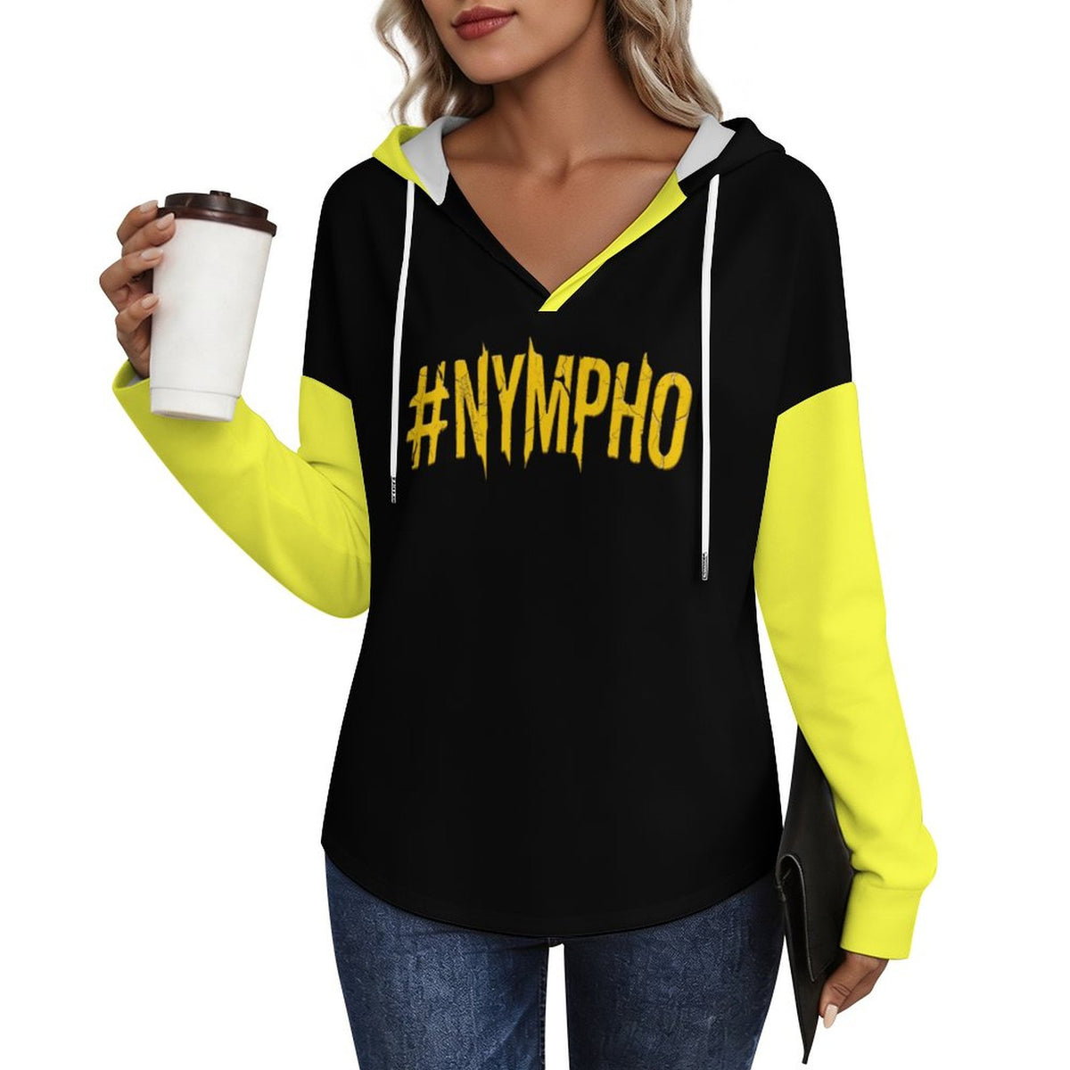#NYMPHO Women's V Neck Long Sleeve Hoodie