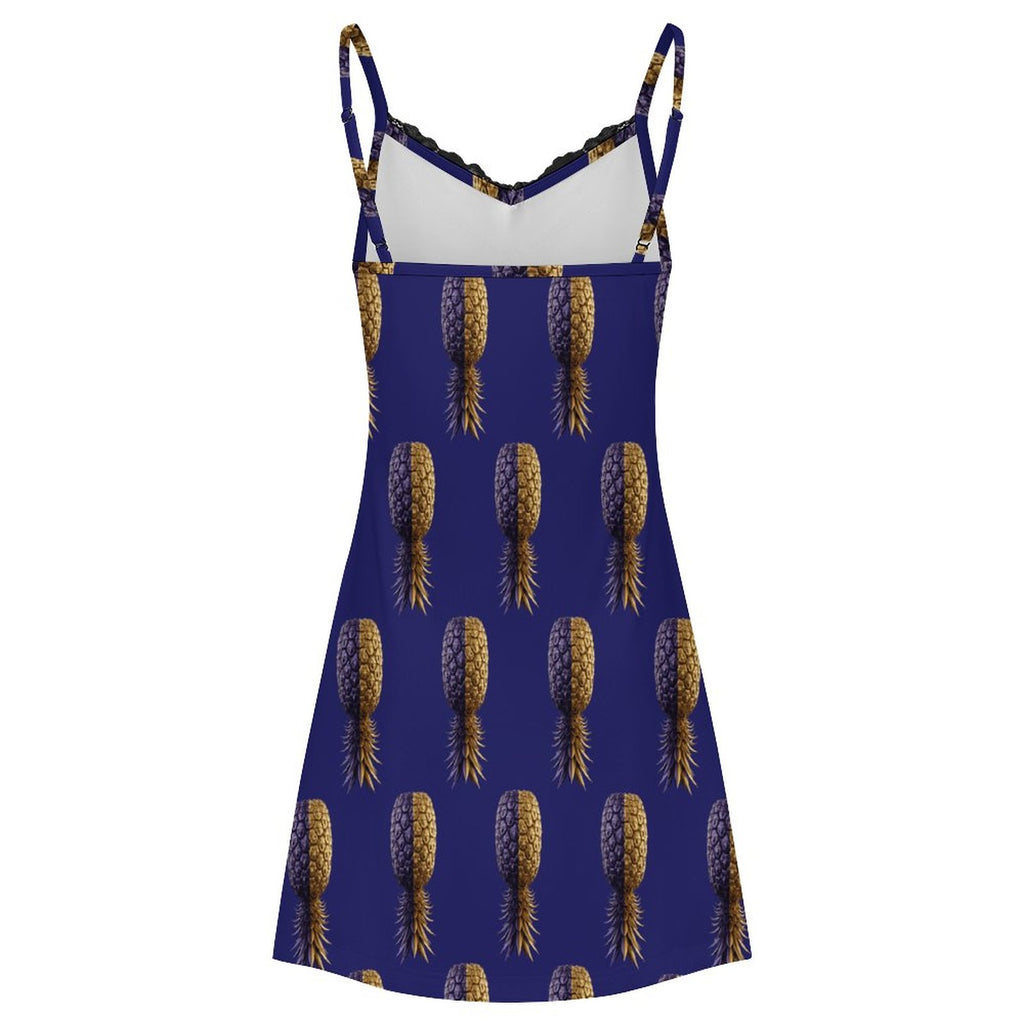 Football Purple & Gold Pineapple Lace Camisole Pajama Dress