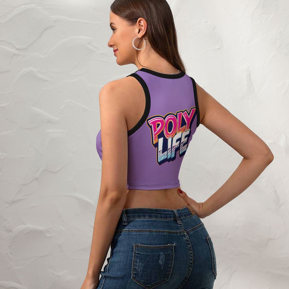 Poly Life Women's Cropped Slim Racer Tank Top – Lightweight Stretch Fit | Athletic & Casual Wear