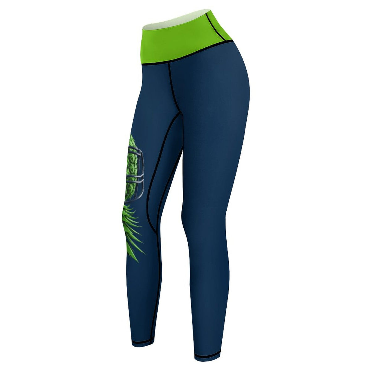 Neon Green & Navy Women’s Workout Yoga Pants with Lines | High-Waist Printed Activewear Leggings