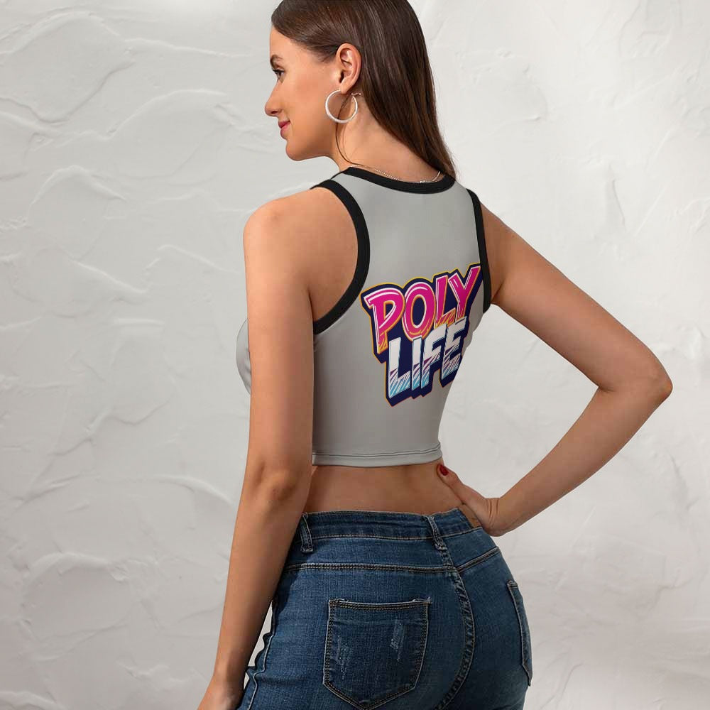 Poly Life Women's Cropped Slim Racer Tank Top – Lightweight Stretch Fit | Athletic & Casual Wear