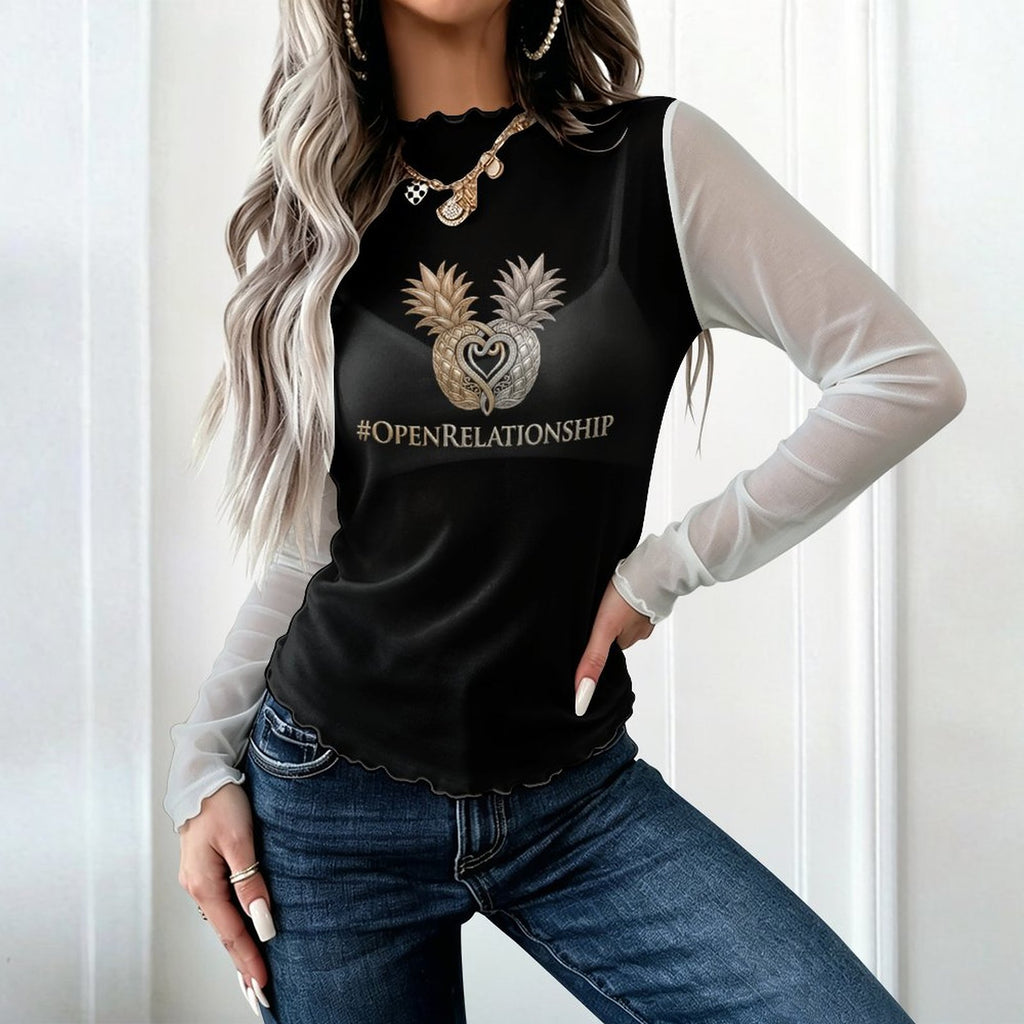 #OPENRELATIONSHIP High Neck Mesh Top For Women