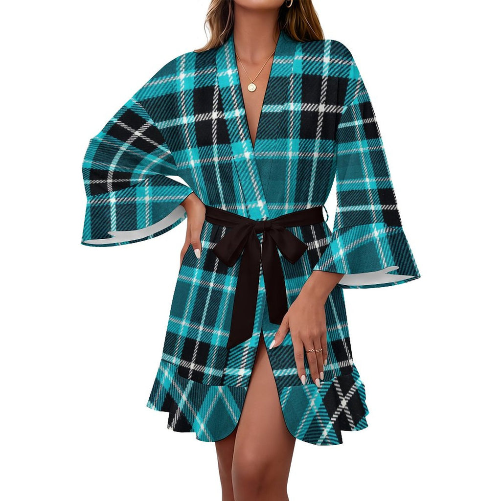 120gsm Women's Ruffle Long Sleeve Robe(All-Over Printing)