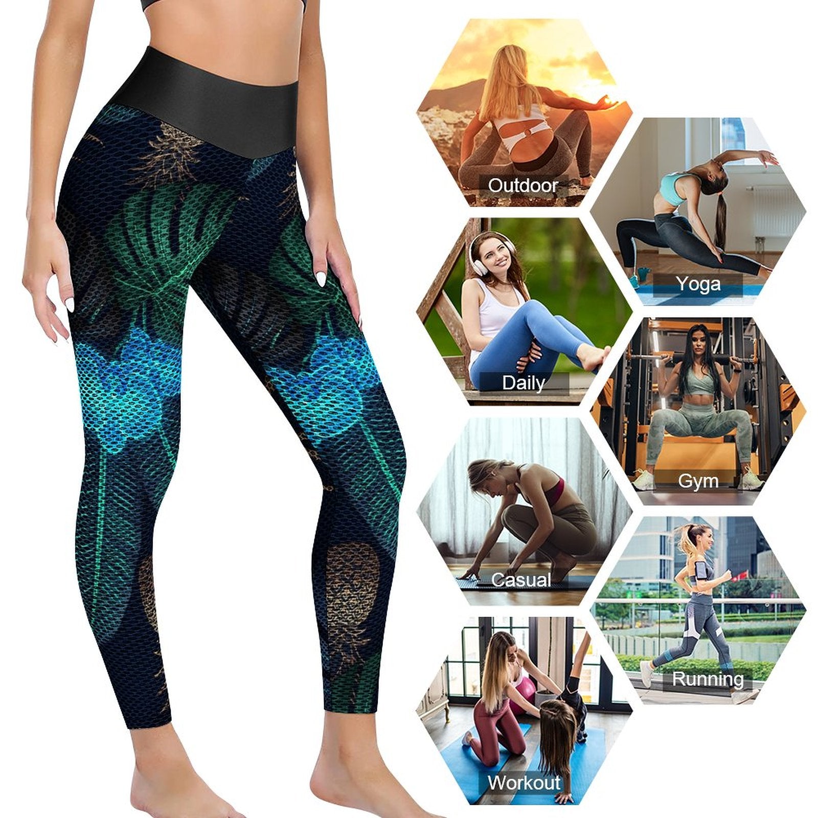 Custom Printed Honeycomb Textured Yoga Pants for Women (All-Over Printing)