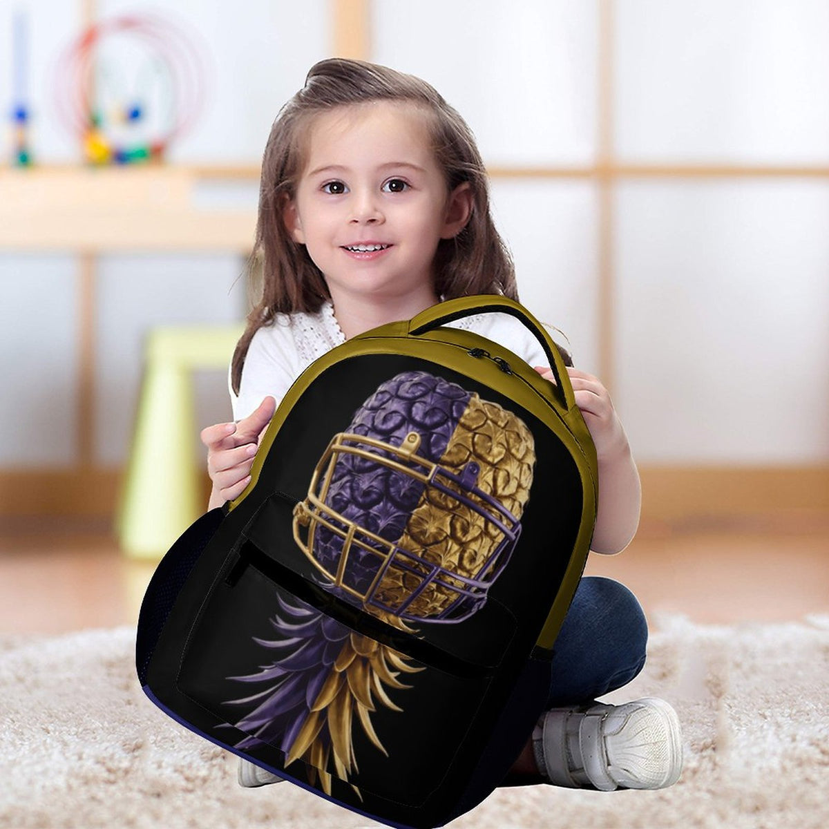 Football Inspired Purple & Gold Backpack for Children