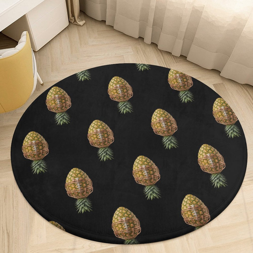 Pineapple Football Round Coral Velvet Warm Floor Mat