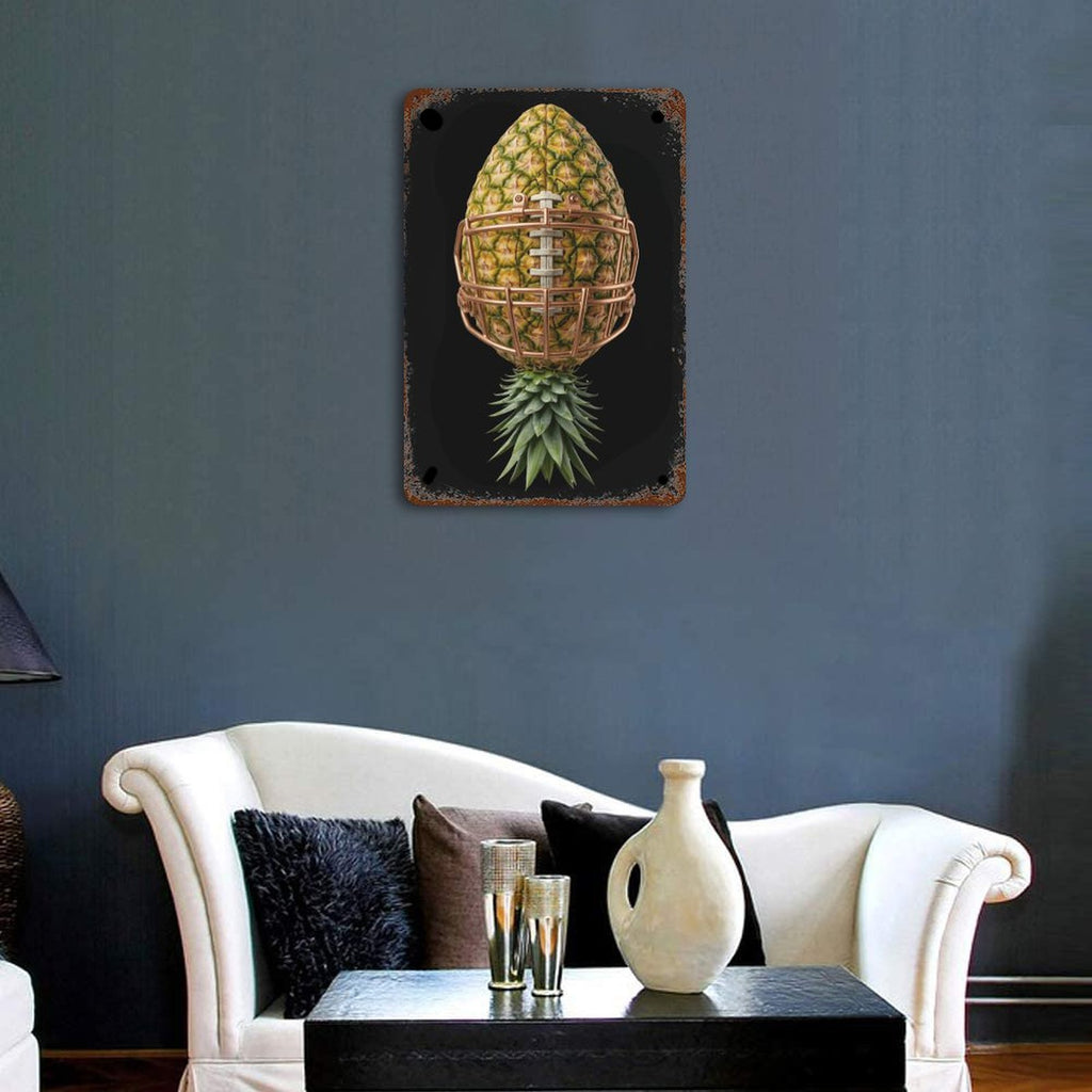 Pineapple Football Rusted Vintage Metal Wall Art Tin Sign-11.8"x7.9"/ 30x20cm
