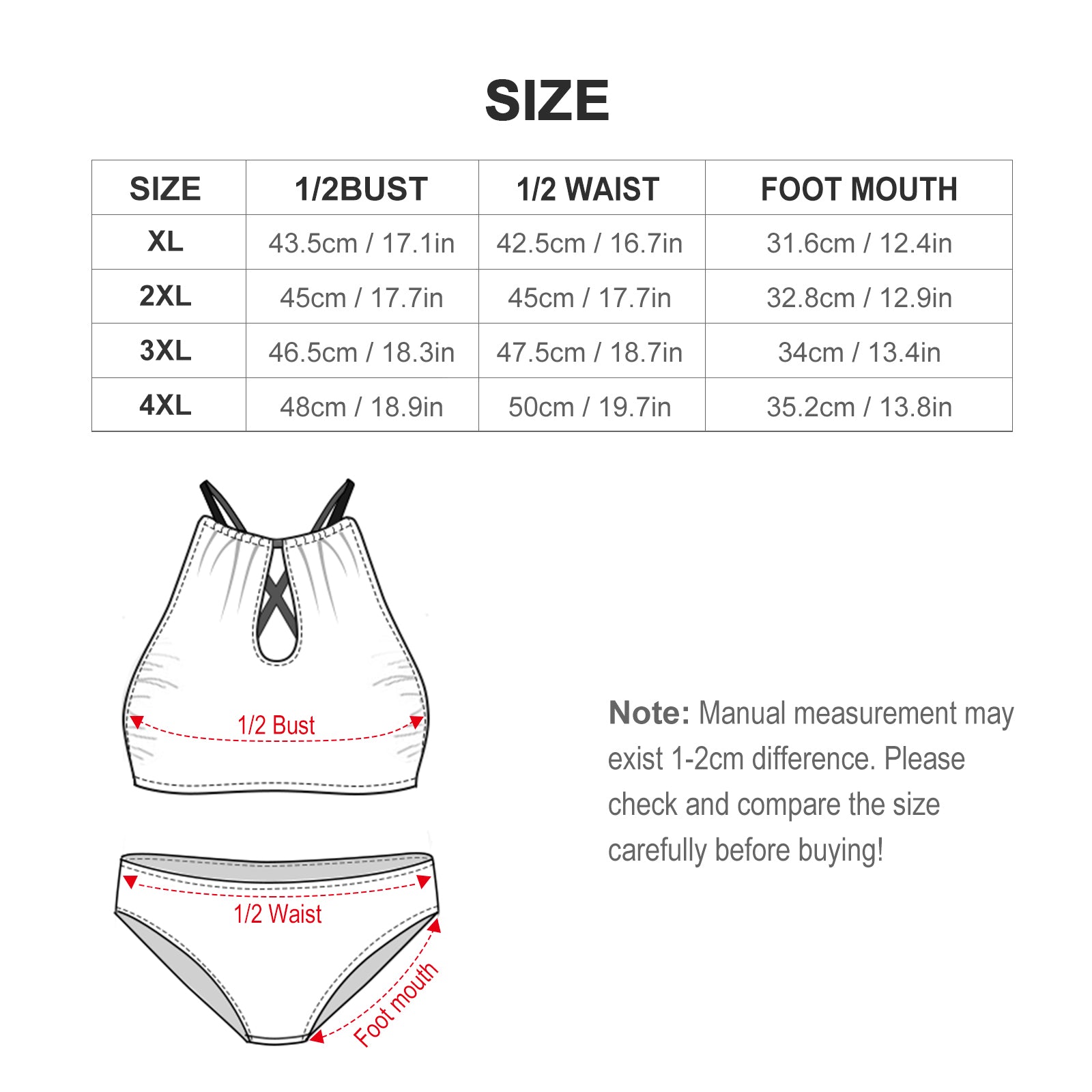 Plus Size Women's Two piece Swimsuit with High Neck Halter Top(All-Over Printing)