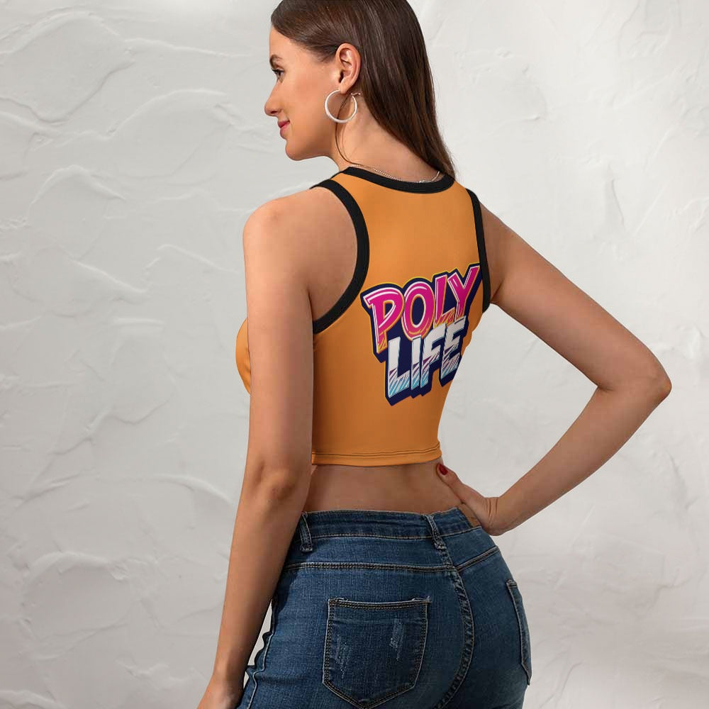 Poly Life Women's Cropped Slim Racer Tank Top – Lightweight Stretch Fit | Athletic & Casual Wear